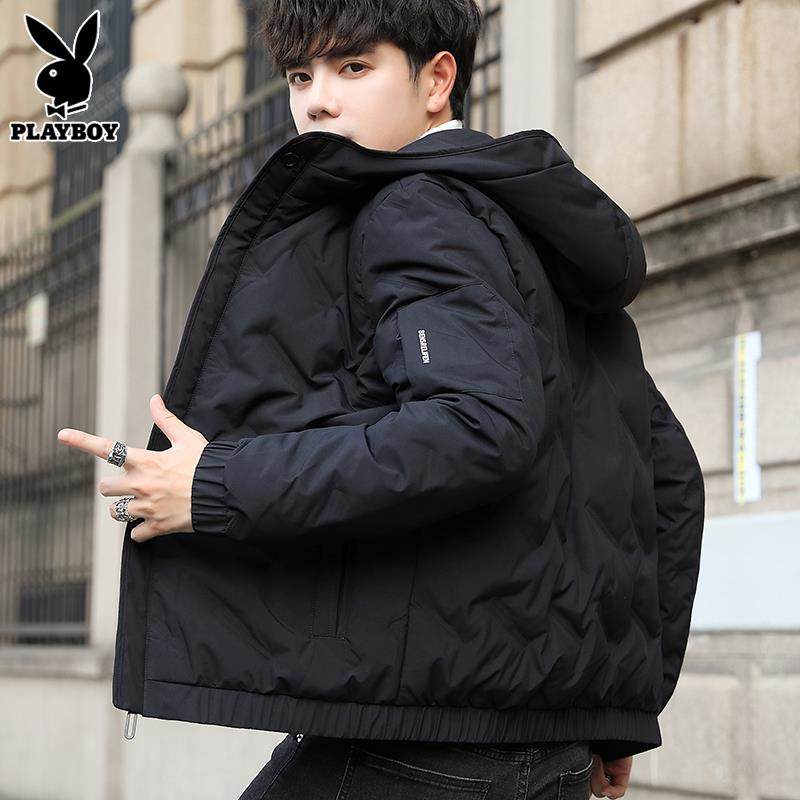 花花公子连帽羽绒服男士帅气冬装潮牌202新款冬季轻薄短款外套男