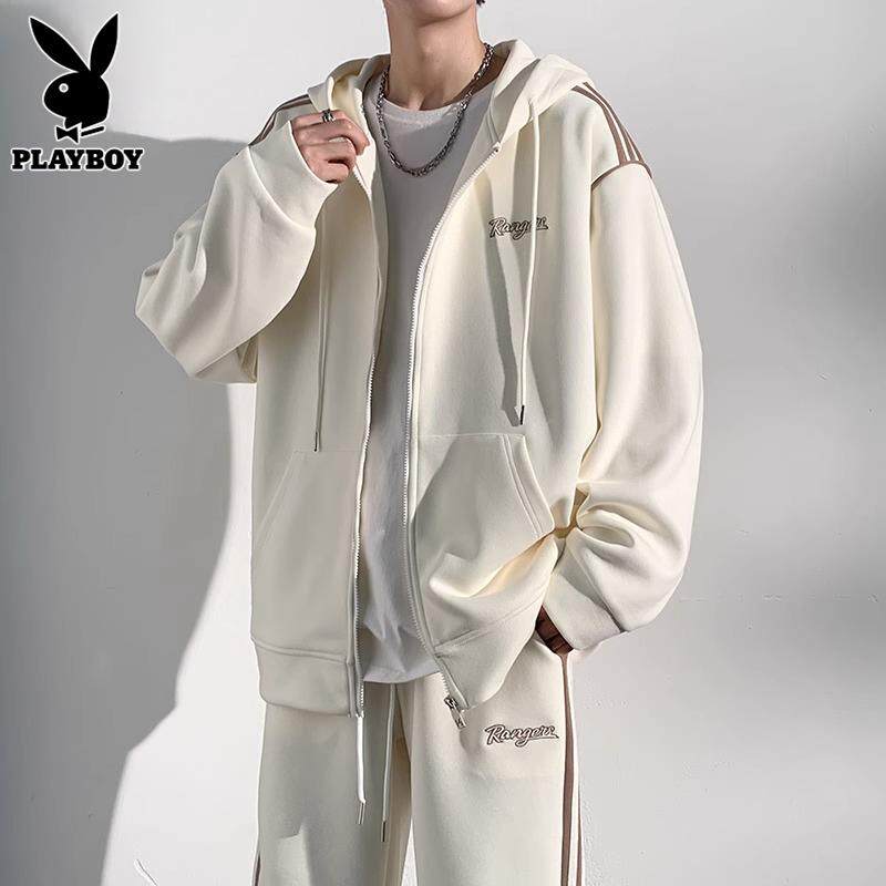 花花公子春秋季套装男士潮流开衫卫衣外套搭配休闲运动裤痞帅一套
