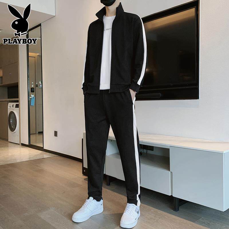 花花公子春秋季套装男士新款运动服潮牌搭配帅气休闲宽松卫衣一套
