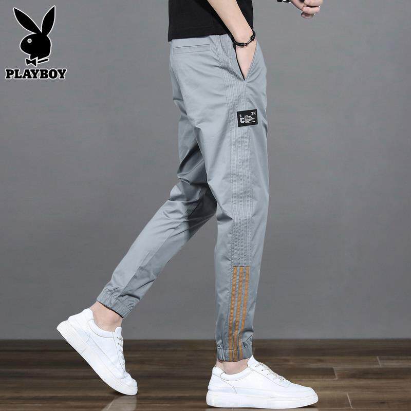 花花公子休闲裤男士夏季薄款束脚运动九分裤潮流百搭长裤子男