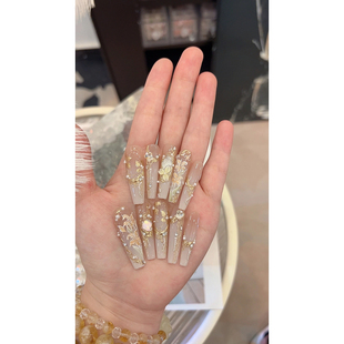 【金乌扶摇】张呼呼手工穿戴甲夏日清透美甲白开水猫眼美甲中长款