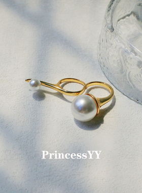 PrincessYY轻奢高级感小众设计大珍珠开口戒指可调节通勤指环夸张