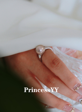 PrincessYY银色强光淡水珍珠s925纯银开口可调节戒指食指小众设计