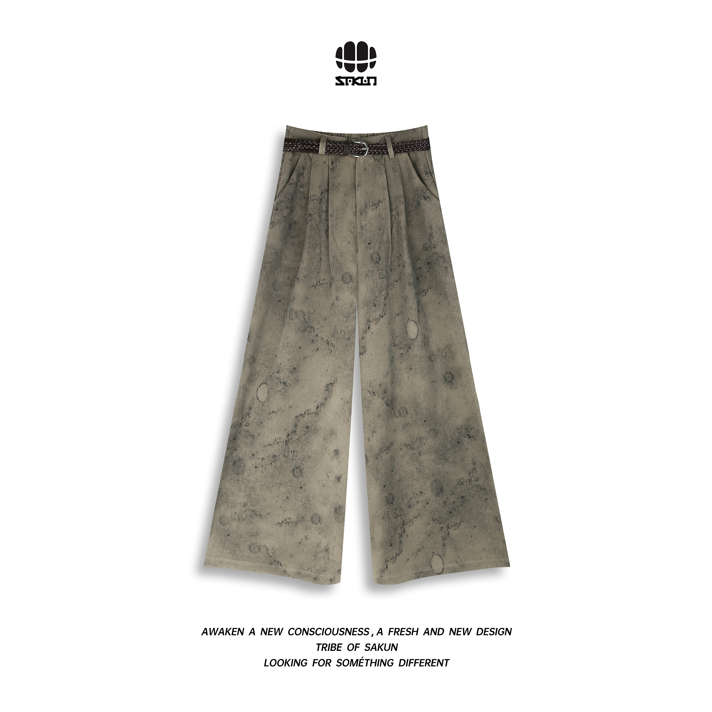 【蜜蜂欢乐社】SAKUN美式复古扎染泼墨宽松阔腿裤3163-1625984