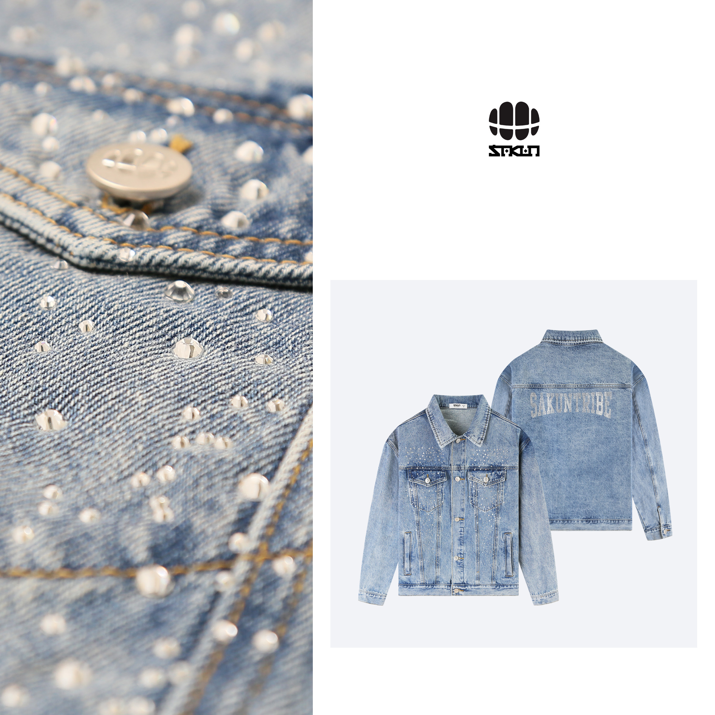 【蜜蜂欢乐社】SAKUN立体烫仿钻情侣牛仔外套3153-1405572