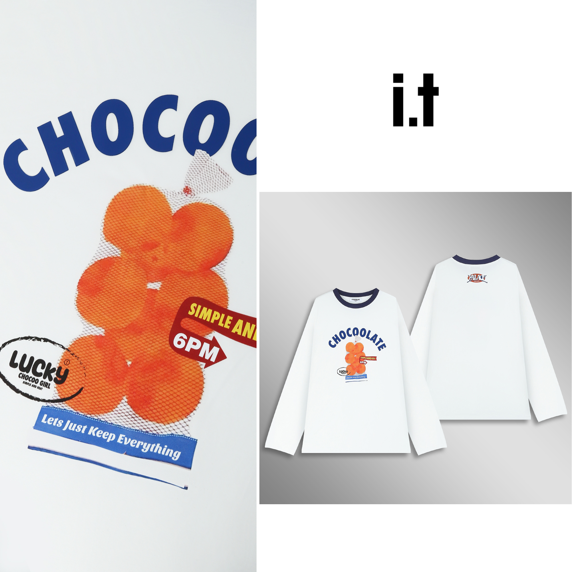 【欢乐社】：CHOCOOLATE趣味印花撞色圆领长袖T恤CCLLTXKL63810