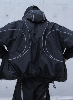 chrysomallon新款小众设计反光连帽男女防晒服冲锋衣外套暗黑先锋