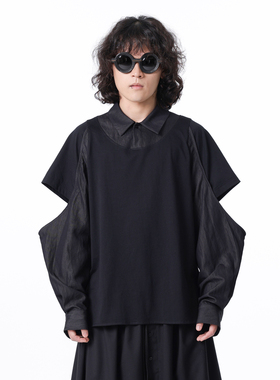 CHRYSOMALLON男款休闲日系翻领长袖解构主义短袖衬衫CityBoyT恤