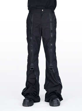 CHRYSOMALLON降落伞面料男潮流原创设计师巨型大拉链微喇喇叭裤