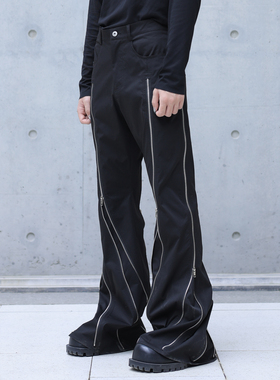 CHRYSOMALLON 2025小众原创设计多拉链可调节男微喇喇叭裤长裤