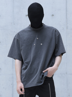 CHRYSOMALLON新款后背十字剪裁250克重磅纯棉宽松水洗做旧短袖T恤