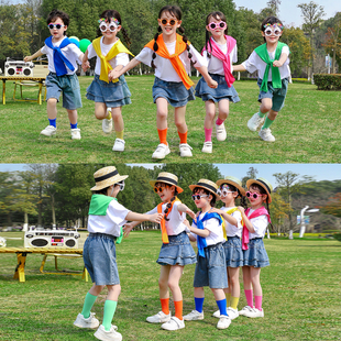 幼儿园合唱运动会小学生牛仔毕业表演班服 六一儿童啦啦队演出服装