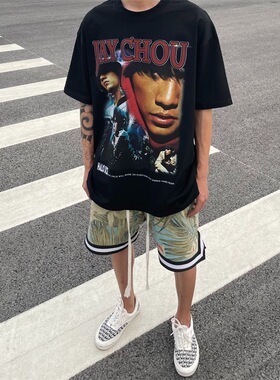 Jay周杰伦专辑白墨直喷vtg短袖夏季百搭美式高街重磅纯棉半袖T恤