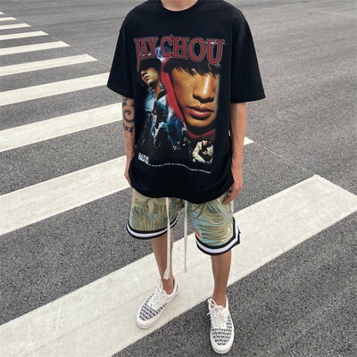 Jay周杰伦专辑白墨直喷vtg短袖夏季百搭美式高街重磅纯棉半袖T恤