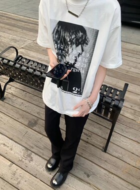 「TSAOOJ」马吉MM6人像数字直喷印花短袖cleanfit高街休闲半袖T恤