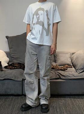 春丽人像印花短袖T恤夏季320G重磅纯棉圆领休闲宽松cleanfit半袖