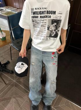 TSAOOJ 摇滚乐队印花短袖320g高克重纯棉宽松cleanfit小众半袖T恤