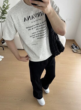 涅槃乐队简约标语短袖重磅320g纯棉字母美式t恤高街cleanfit半袖