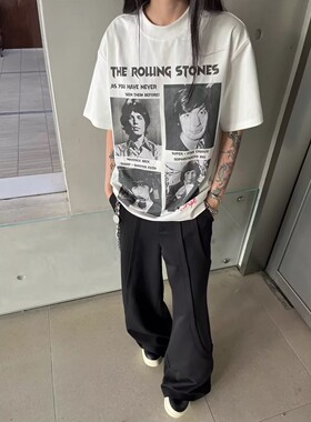 TSAOOJ 复古乐队人像印花短袖数码直喷cleanfit高街重磅半袖T恤潮