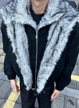 TSAOOJ 狼王座山雕外套夹克毛绒立领派克服棉衣冬季夹克棉服外套