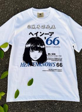 TSAOOJ涩谷女孩手绘漫画短袖T恤高街vintage数码直喷印花纯棉半袖