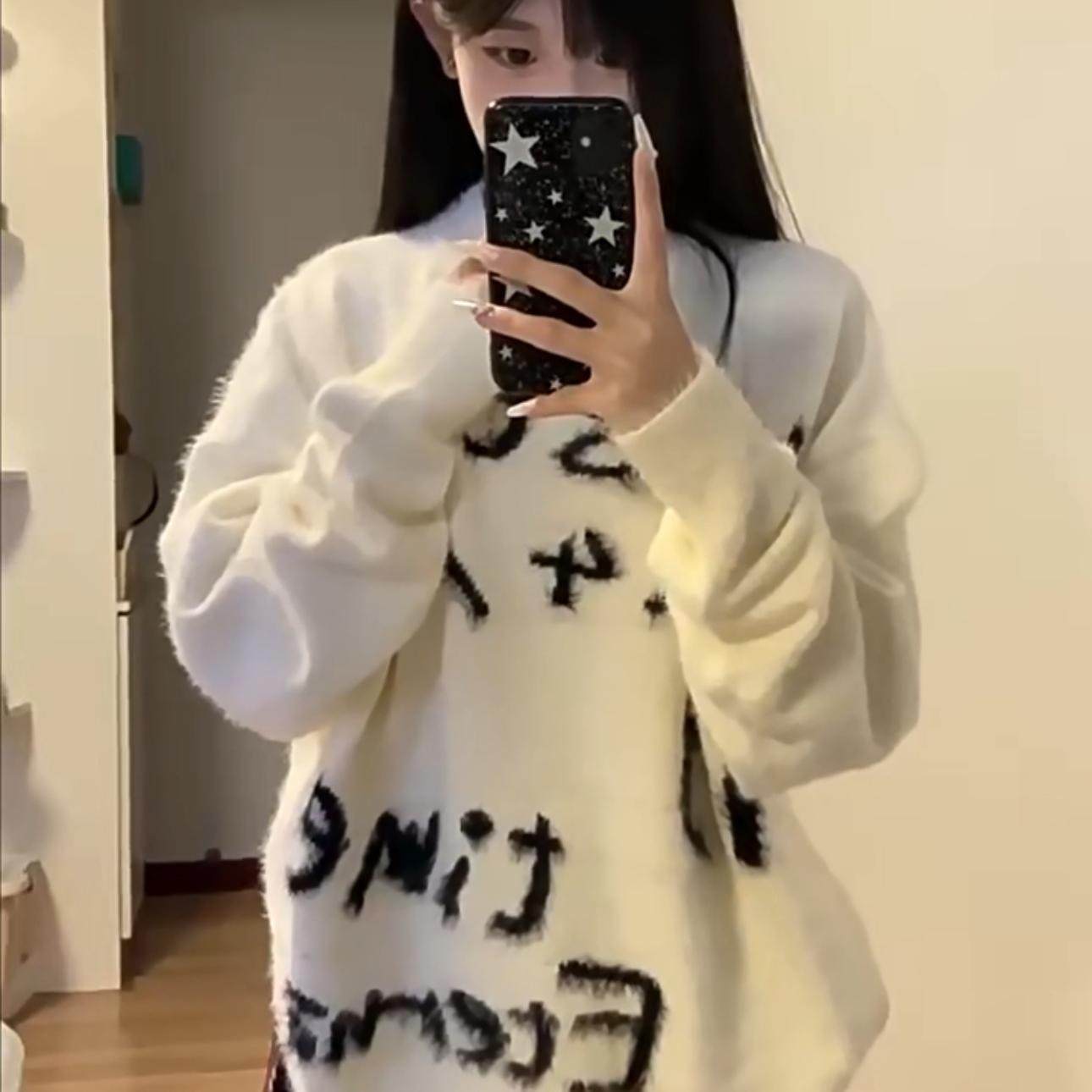 TSAOOJ字母毛衣男女秋冬慵懒风设计感宽松针织衫潮牌外穿毛衫