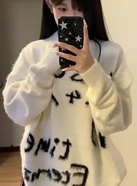 TSAOOJ字母毛衣男女秋冬慵懒风设计感宽松针织衫潮牌外穿毛衫