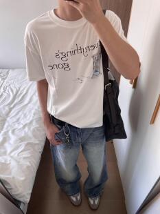 TSAOOJ夏季新品「Everything's gone」标语时间流逝沙漏印花短袖