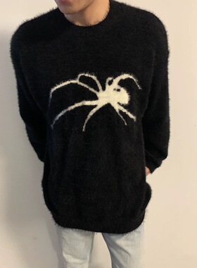 TSAOOJ 2024FW.小众cleanfit蜘蛛圆领毛衣宽松慵懒马海毛针织毛衫