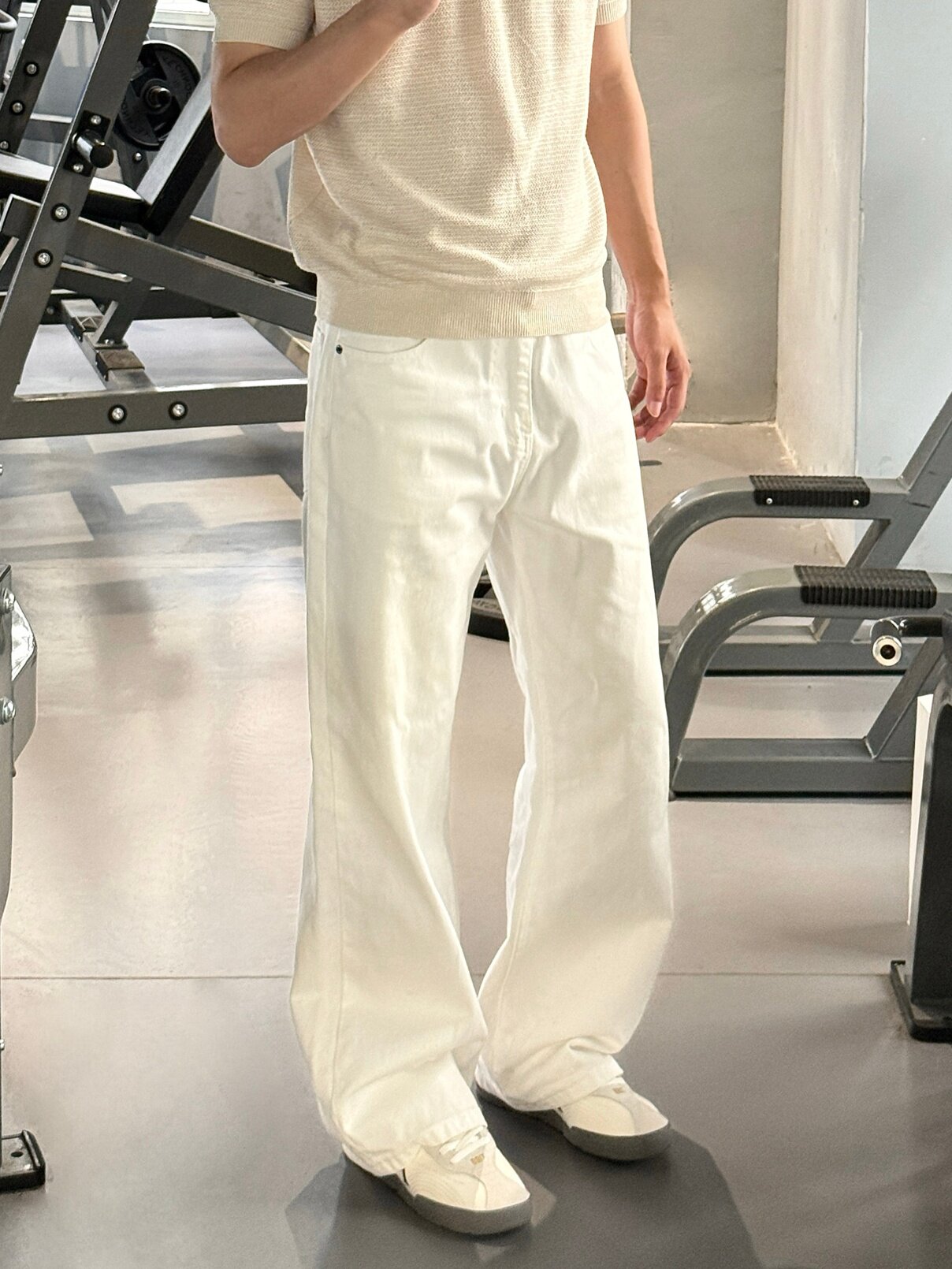 thumbnail for American retro trendy brand cleanfit simple white old money style jeans men's loose straight wide-leg slacks