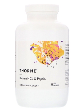 美国品牌Thorne Research 甜菜碱盐酸和胃蛋白酶 胃酸不足 450粒