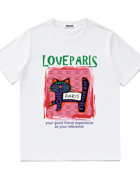 白色短袖t恤女夏季新款猫咪字母印花设计感洋气减龄宽松百搭上衣