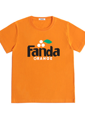 BGPUSK/比各彪卡汽水宽松bf情侣网红短袖ins潮港风芬达橙色t恤女