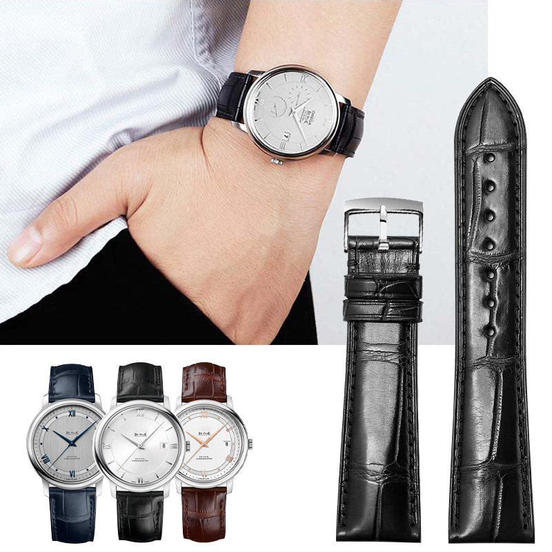 适用欧米茄表带 蝶飞手表带海马真皮超霸欧米伽鳄鱼皮表带男Omega