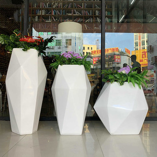 饰创意不规则菱形钻石切面欧式 现代玻璃钢商场落地组合花盆装 新款
