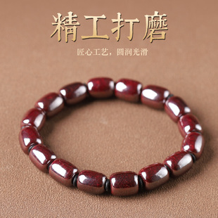 还原矿打磨无胶朱砂原石桶珠手串男女高含量辰砂还原砂朱砂手链