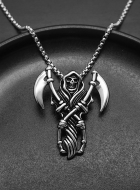 欧美骷髅头哥特钢男暗黑吊坠项链