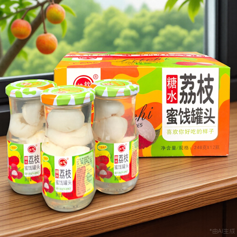 桂钦糖水荔枝蜜饯罐头水果罐头248g*6瓶广西特产玻璃瓶装食品饮料