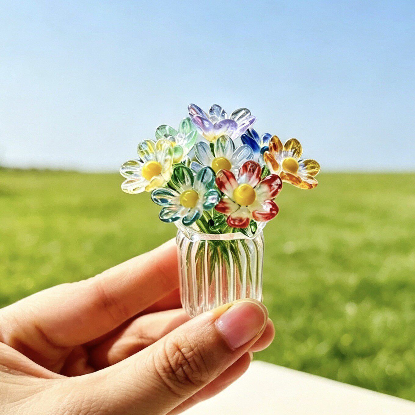 琉璃小雏菊桌面玻璃花瓶摆件图片