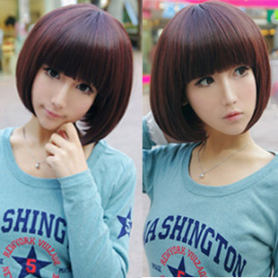 斜刘海直发BOBO发蘑菇头齐流海卷发学生头男女假发短发江姐时尚”