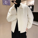 社会轻奢风纯色加厚直筒立领格子压花衣B297-7757-P130控168，男装棉衣，电商B297