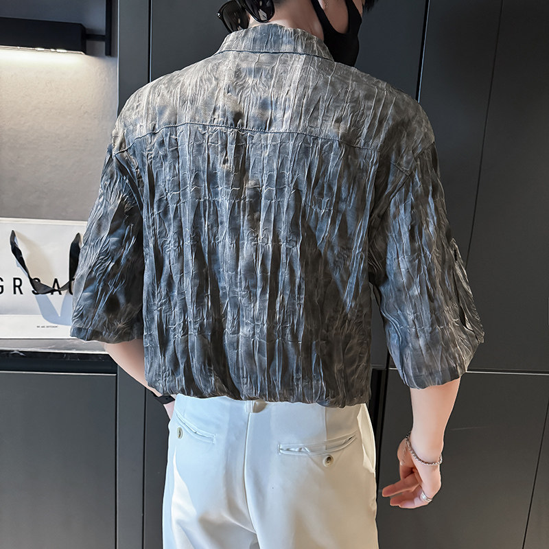 社会风扎染痞帅高级感防晒短袖衬衫3B297-1820-P58,男装衬衫,电商B297