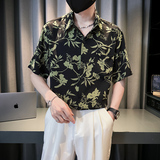 社会风美式复古水墨画满印短袖衬衫1B297-357-P45，男装衬衫，电商B297