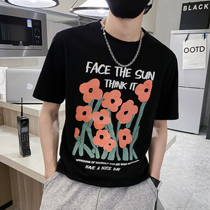 社会风纯色修身卡通鲜花趣味创意休闲T恤B297-218-P35控58图片