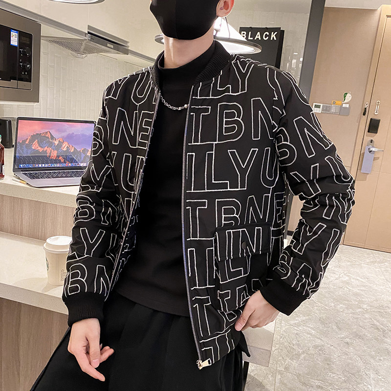 社会风纯色字母提线棒球领修身衣外套B297-7756-P135控178,男装棉衣,电商B297