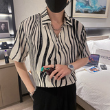 社会轻奢斑马纹垂坠感花衬衫上衣B297-2318-P55控88，男装衬衫，电商B297
