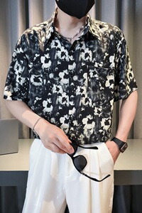 社会风宽松痞帅复古木棉花衬衫5 B297-356-P45图片
