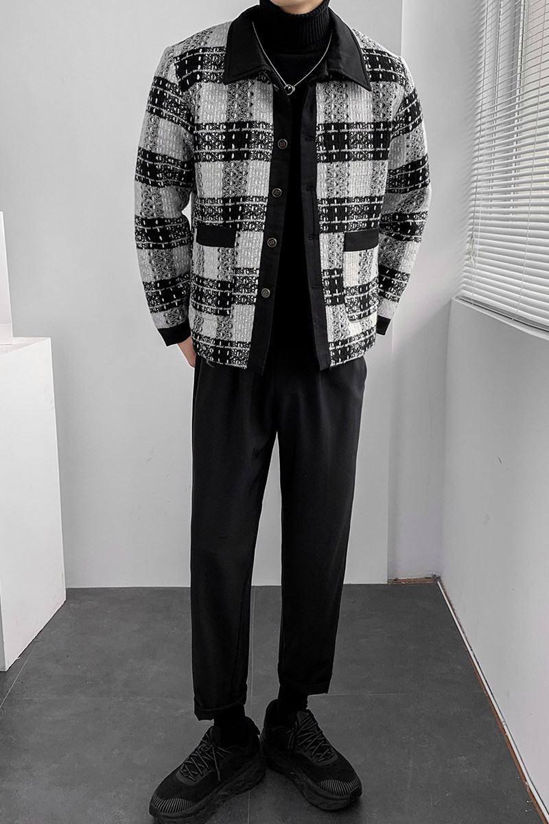 轻熟风冬季单排扣衬衫领休闲衣条纹B297-7755-P130控168,男装棉衣,电商B297