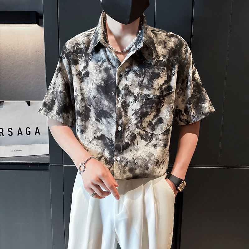 社会风潮牌设计感扎染夏威夷沙滩衬衫5B297-358-P45,男装衬衫,电商B297