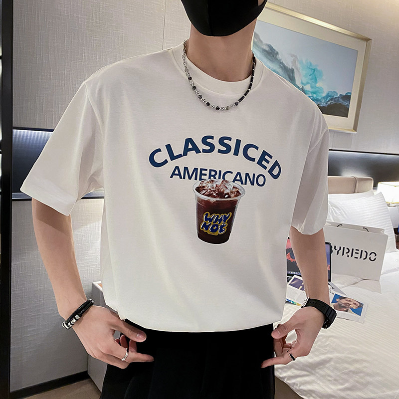 社会轻奢高品质纯色潮牌印花咖啡痞帅T恤B297-232-P48控68,男装T恤,电商B297